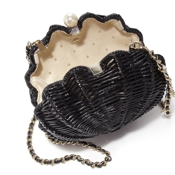 KATE SPADE SPLASH OUT WICKER STRAW CLAM SHELL CLUTCH EVENING FORMAL SHOULDER BAG - Picture 2 of 10